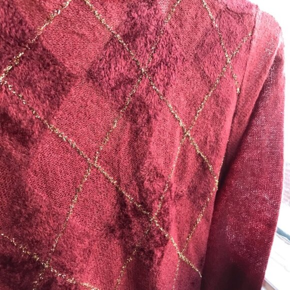 Marina Rinaldi Argyle Metallic Textured Mohair Wool Blend Crew Soft Sweater Top - Picture 10 of 16